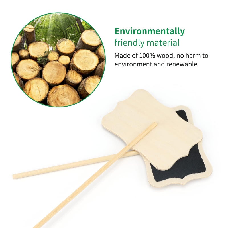 KINGLAKE 20 Pcs Wood Chalkboard Plant Tag, Wooden Stakes Plant Labels Blackboard Garden Tags - Image 3